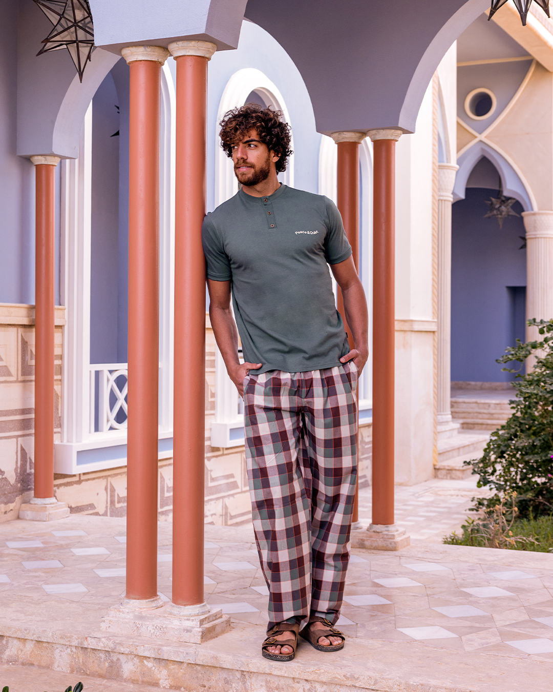 بيجاما بنطلون كاروه و توب نص كم