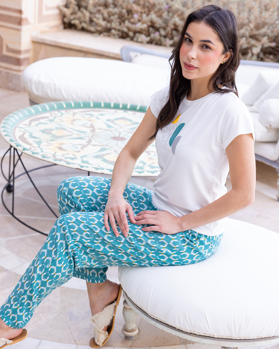Bohemian half-sleeve pajamas pants cotton