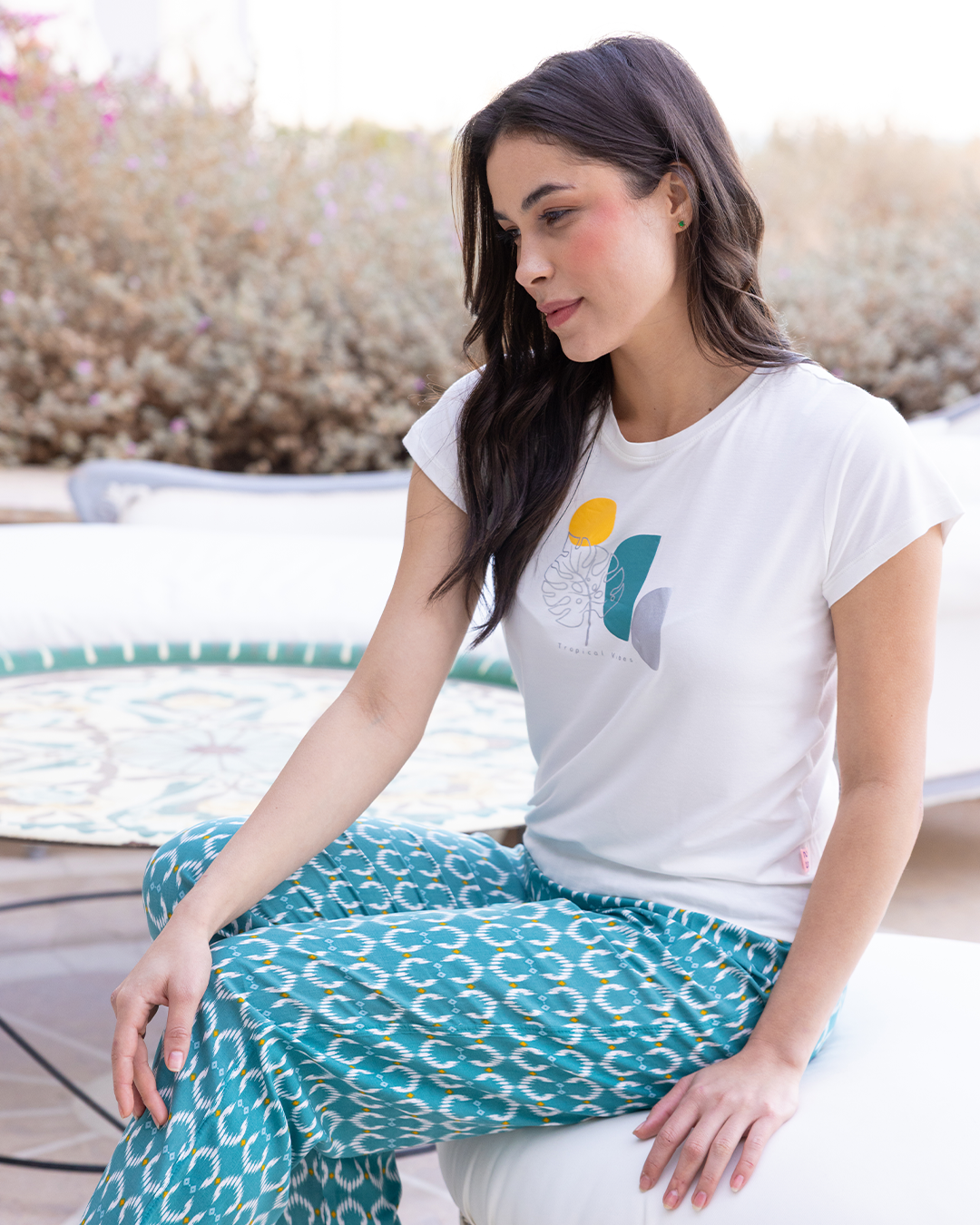 Bohemian half-sleeve pajamas pants cotton