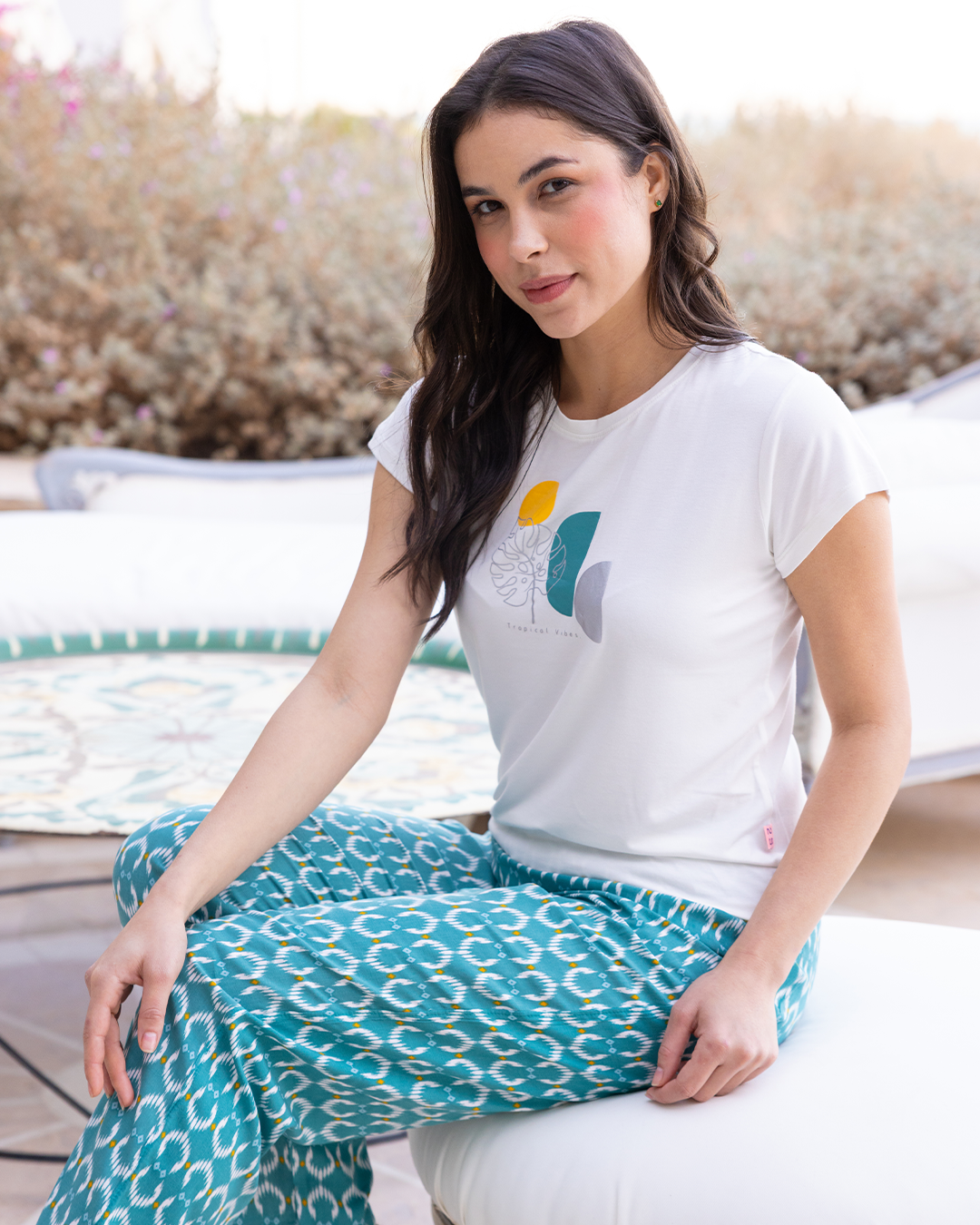 Bohemian half-sleeve pajamas pants cotton