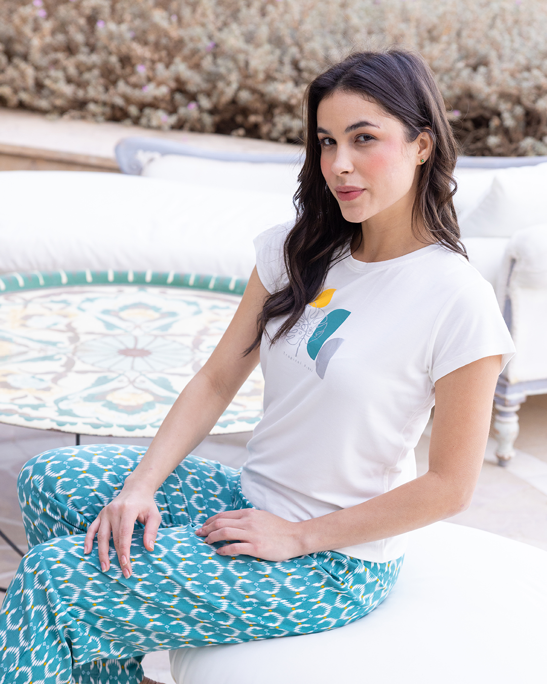 Bohemian half-sleeve pajamas pants cotton