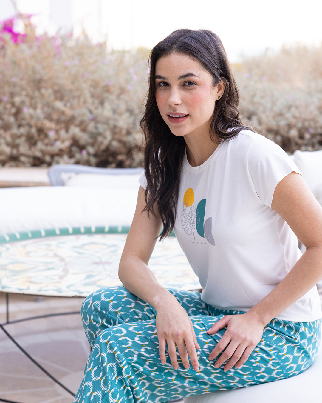 Bohemian half-sleeve pajamas pants cotton