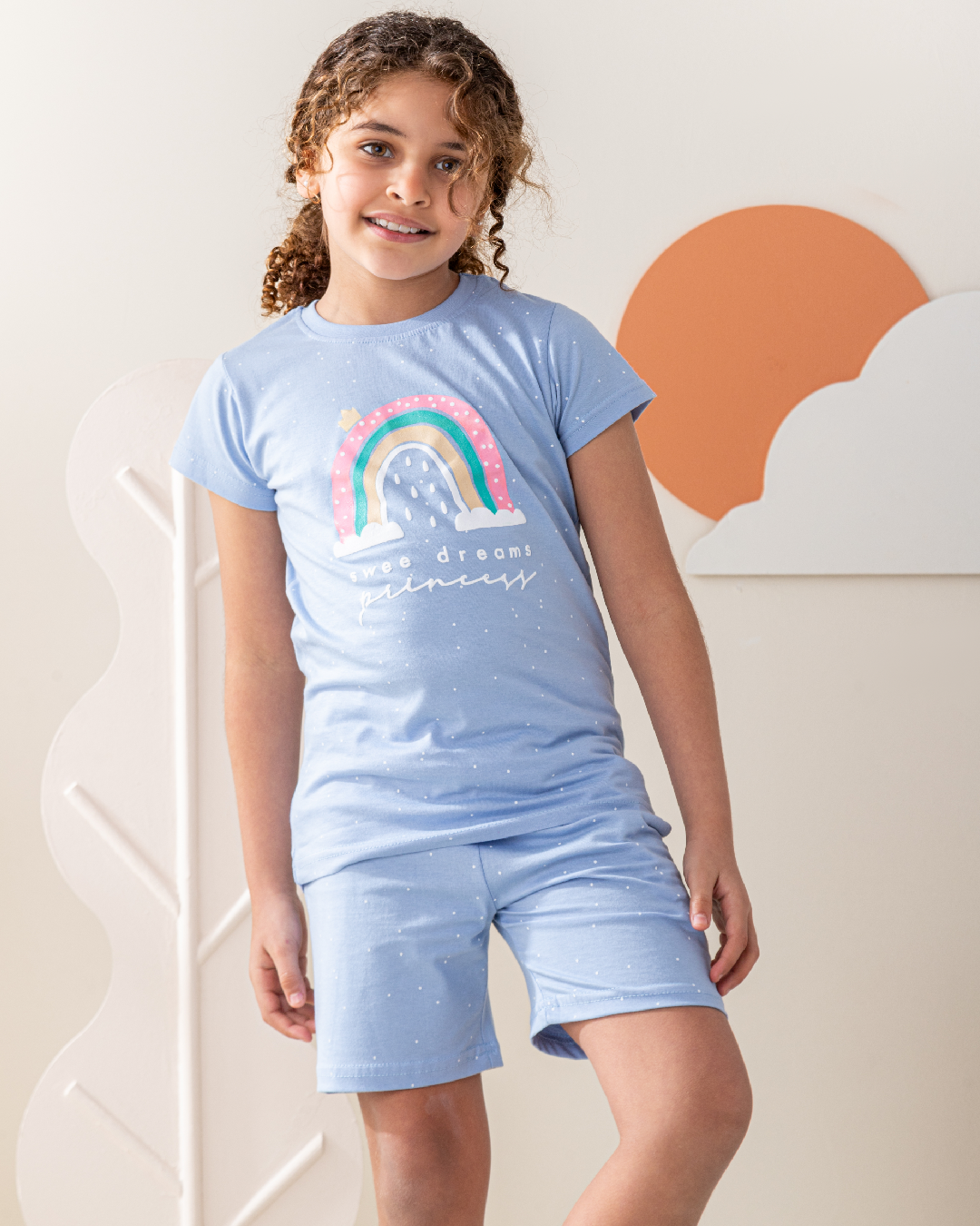 بيجاما بناتي شورت قطن قوس قزح