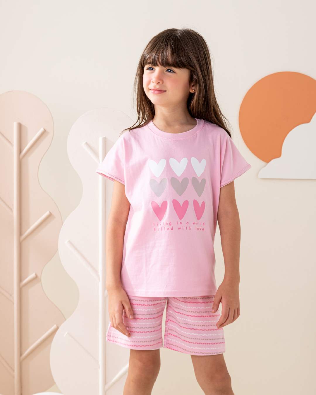 بيجاما شورت قطن و توب كم ساقط مع طباعه قلوب