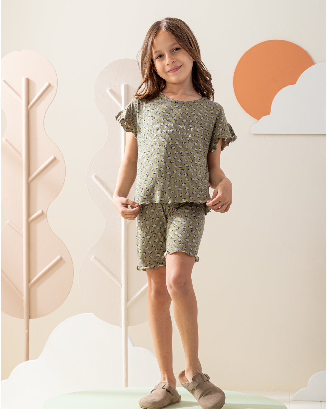 بيجاما شورت قطن مضلع كُم كورنيشة طباعه تايجر