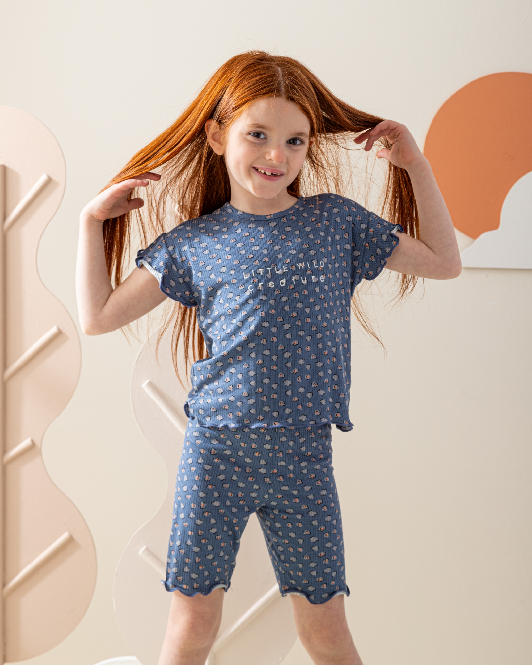 بيجاما شورت قطن مضلع كُم كورنيشة طباعه تايجر