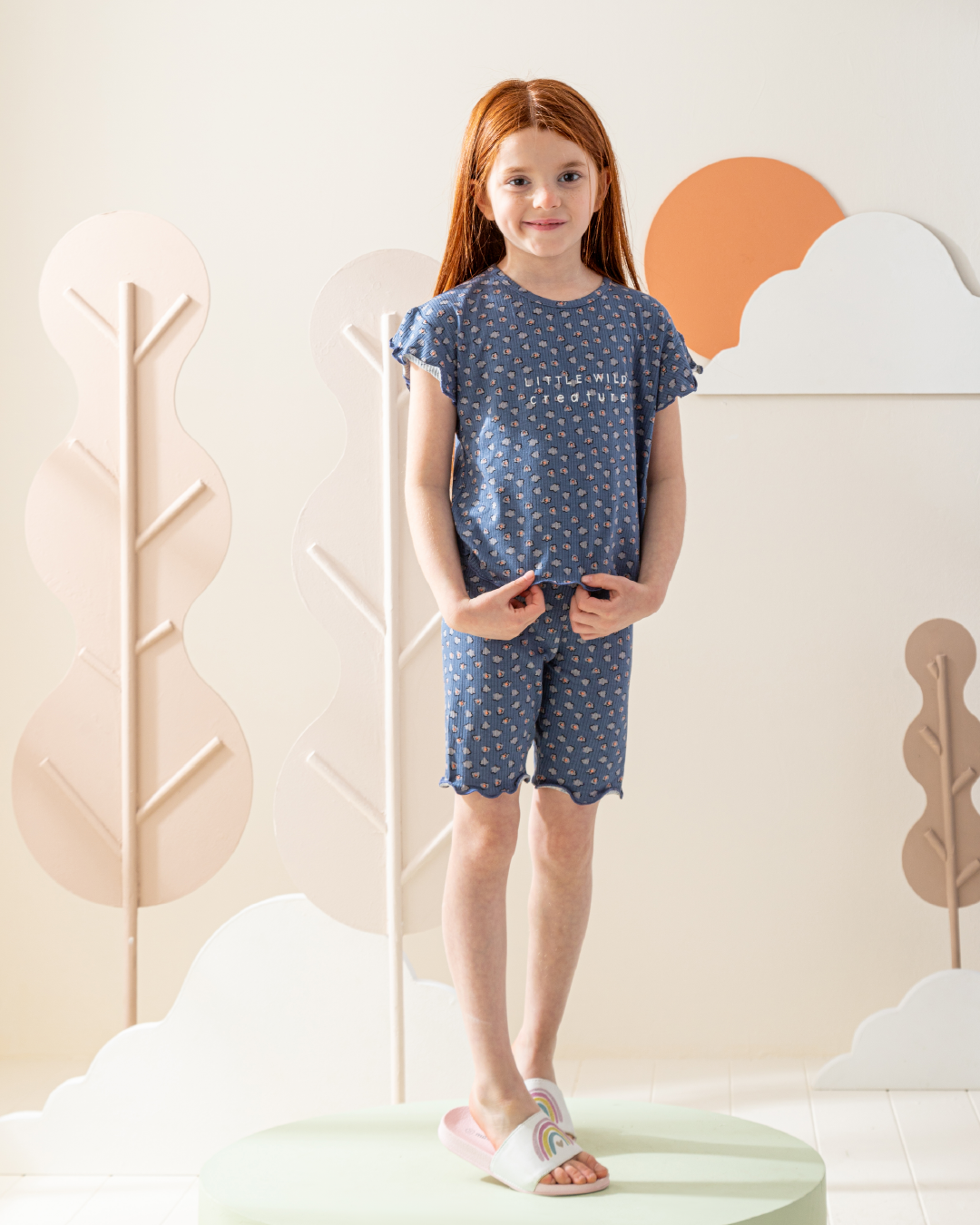 بيجاما شورت قطن مضلع كُم كورنيشة طباعه تايجر