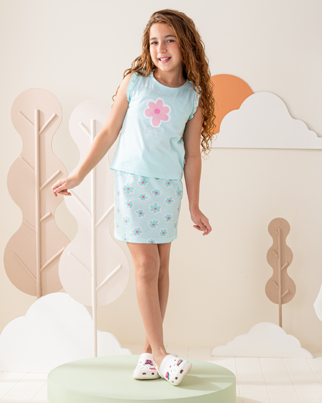 طقم جيبة بناتي قطن ورود