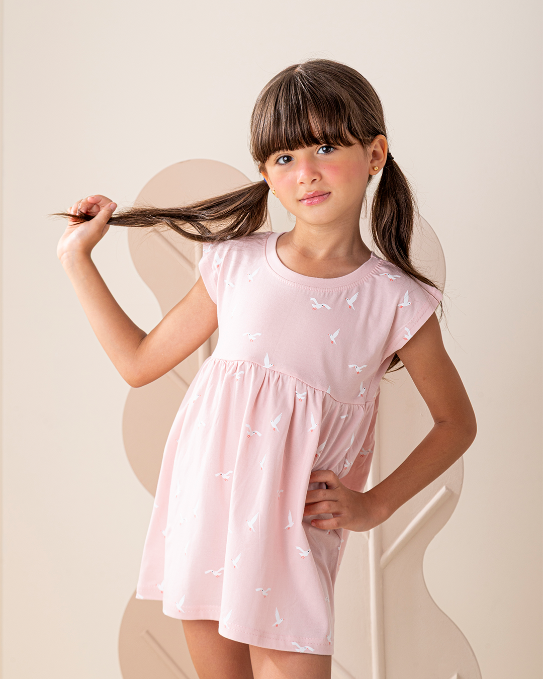 فستان قطن كتف ساقط طيور