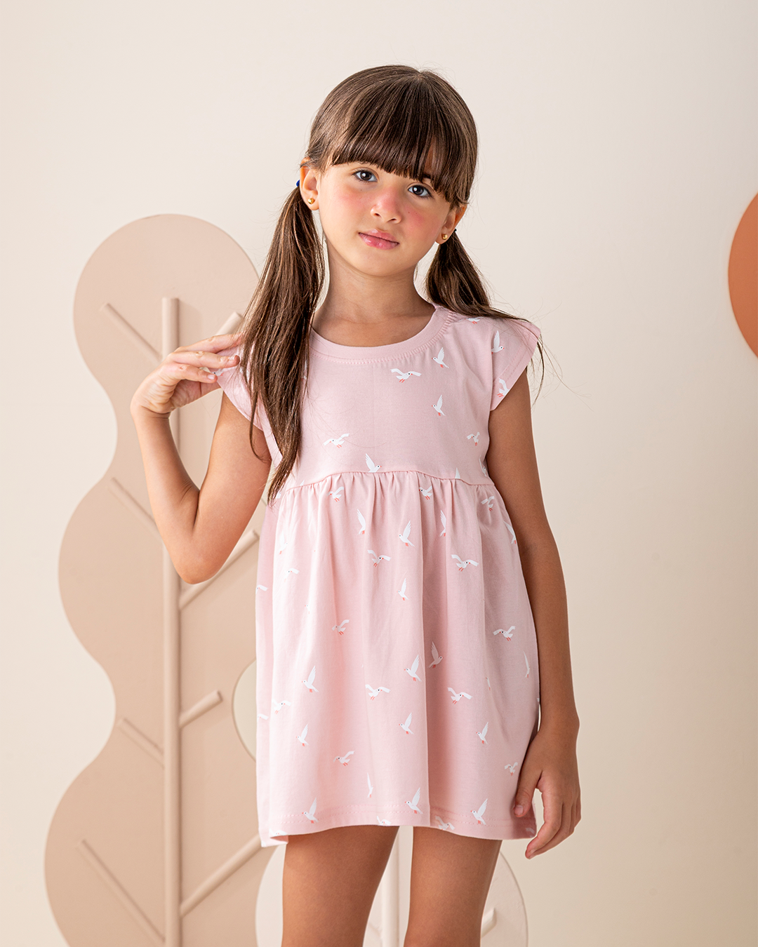 فستان قطن كتف ساقط طيور