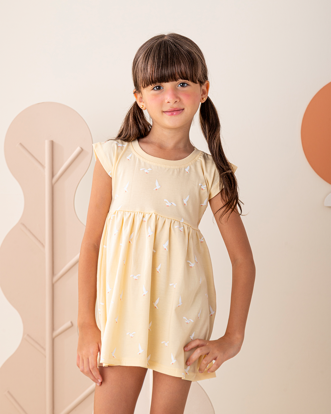 فستان قطن كتف ساقط طيور