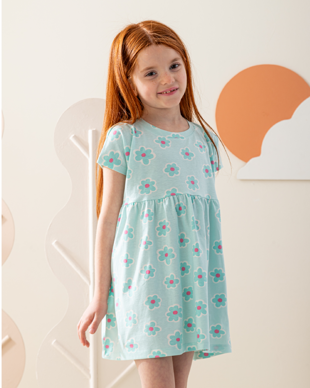 فستان كتف ساقط قطن ورود كبيره