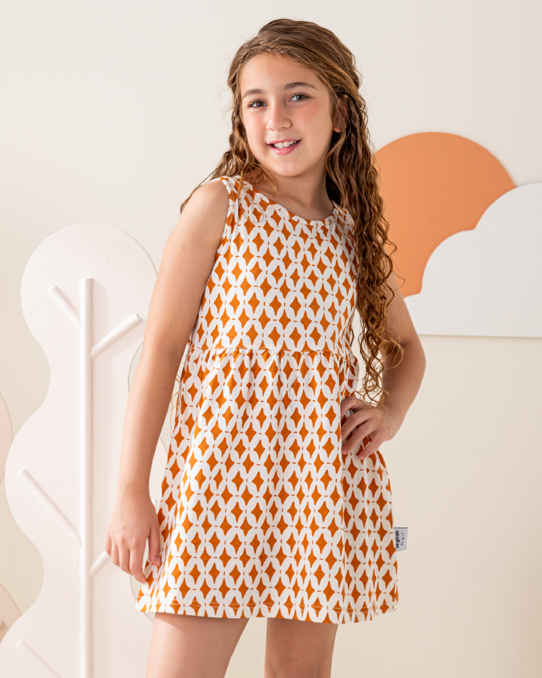 فستان حمالة عريضة قطن اشكال هندسيه