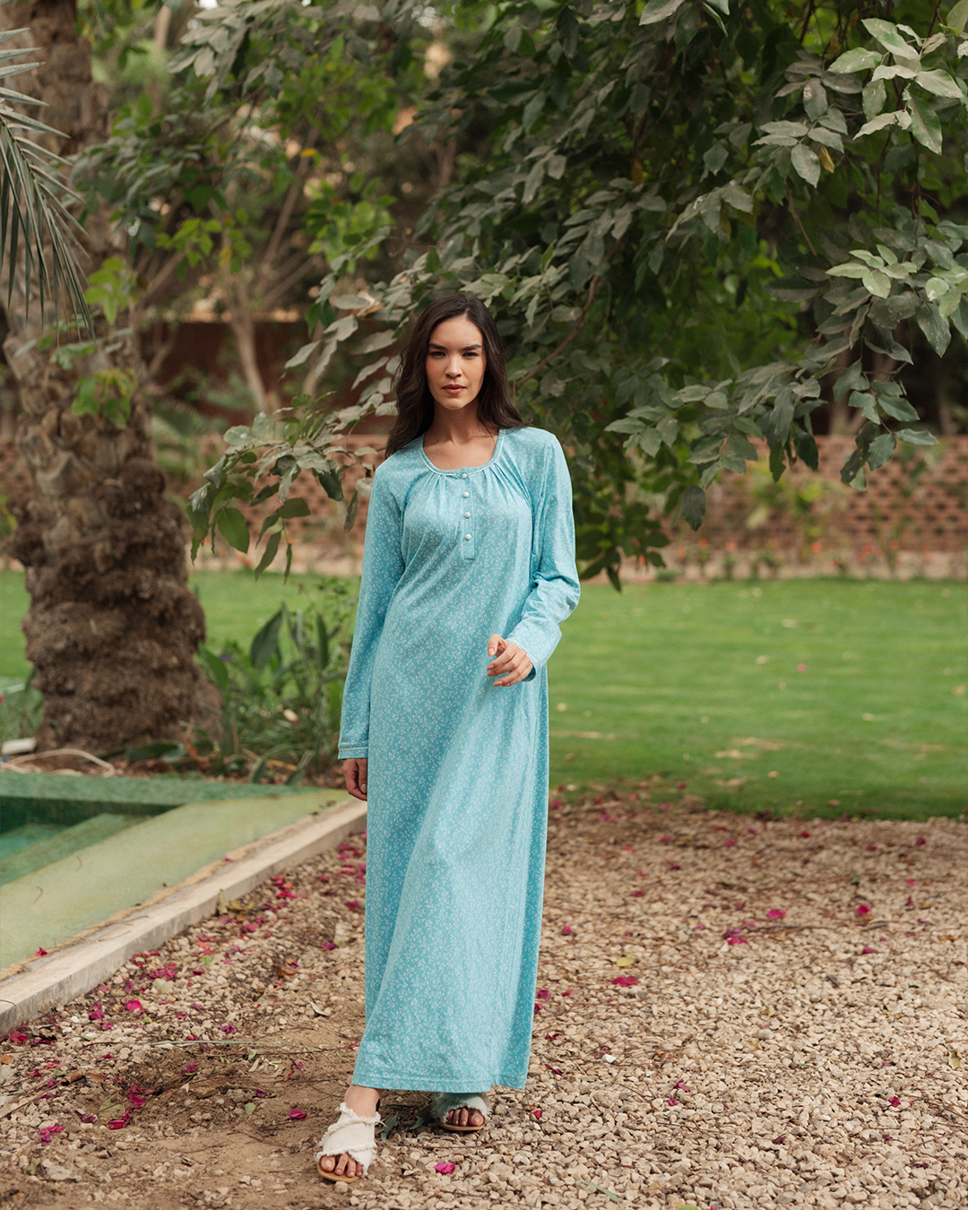 قميص نوم حريمى مطبوع كم طويل