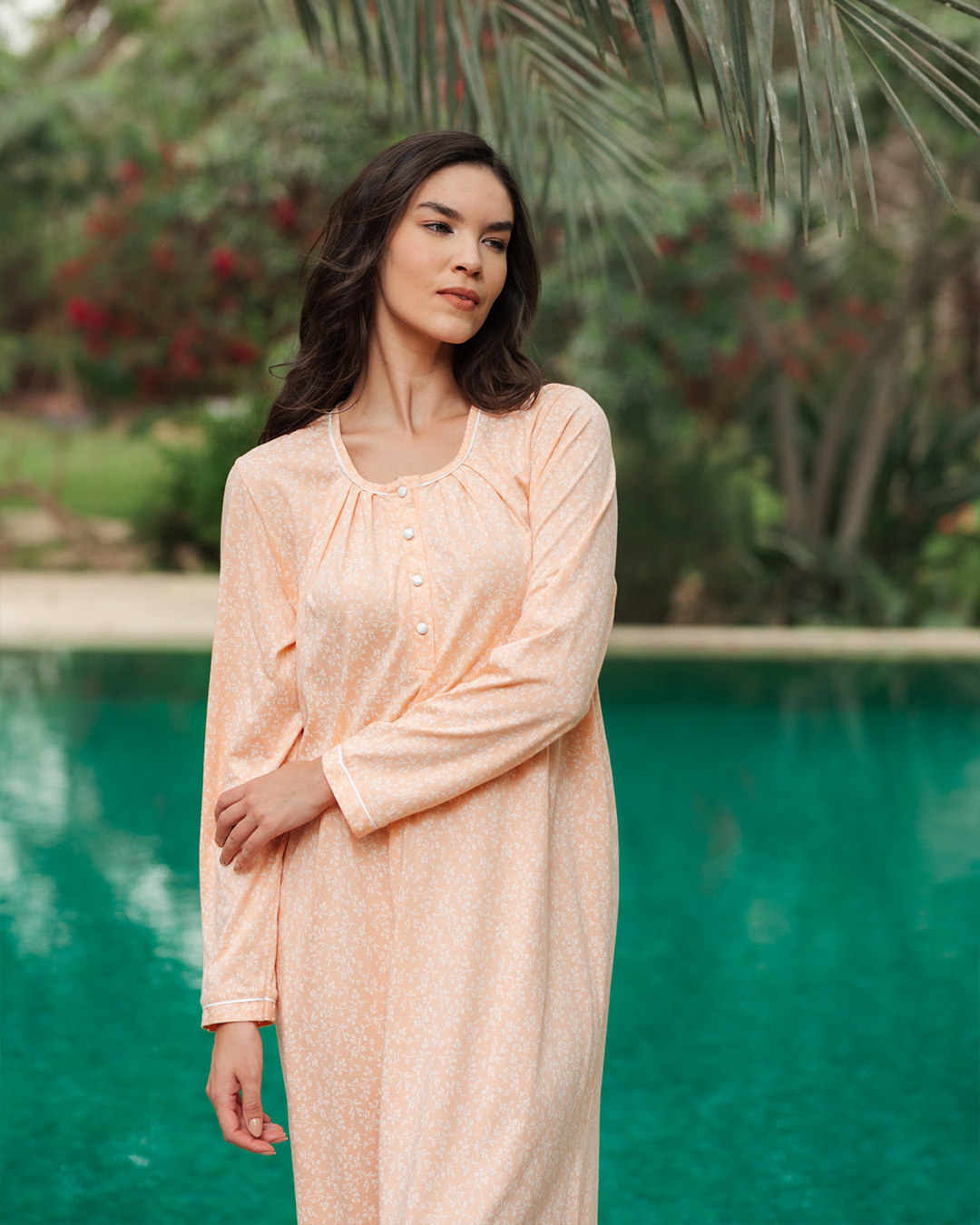 قميص نوم حريمى مطبوع كم طويل