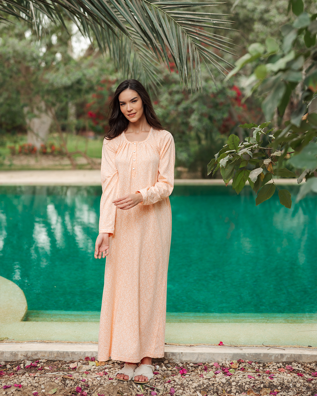 قميص نوم حريمى مطبوع كم طويل