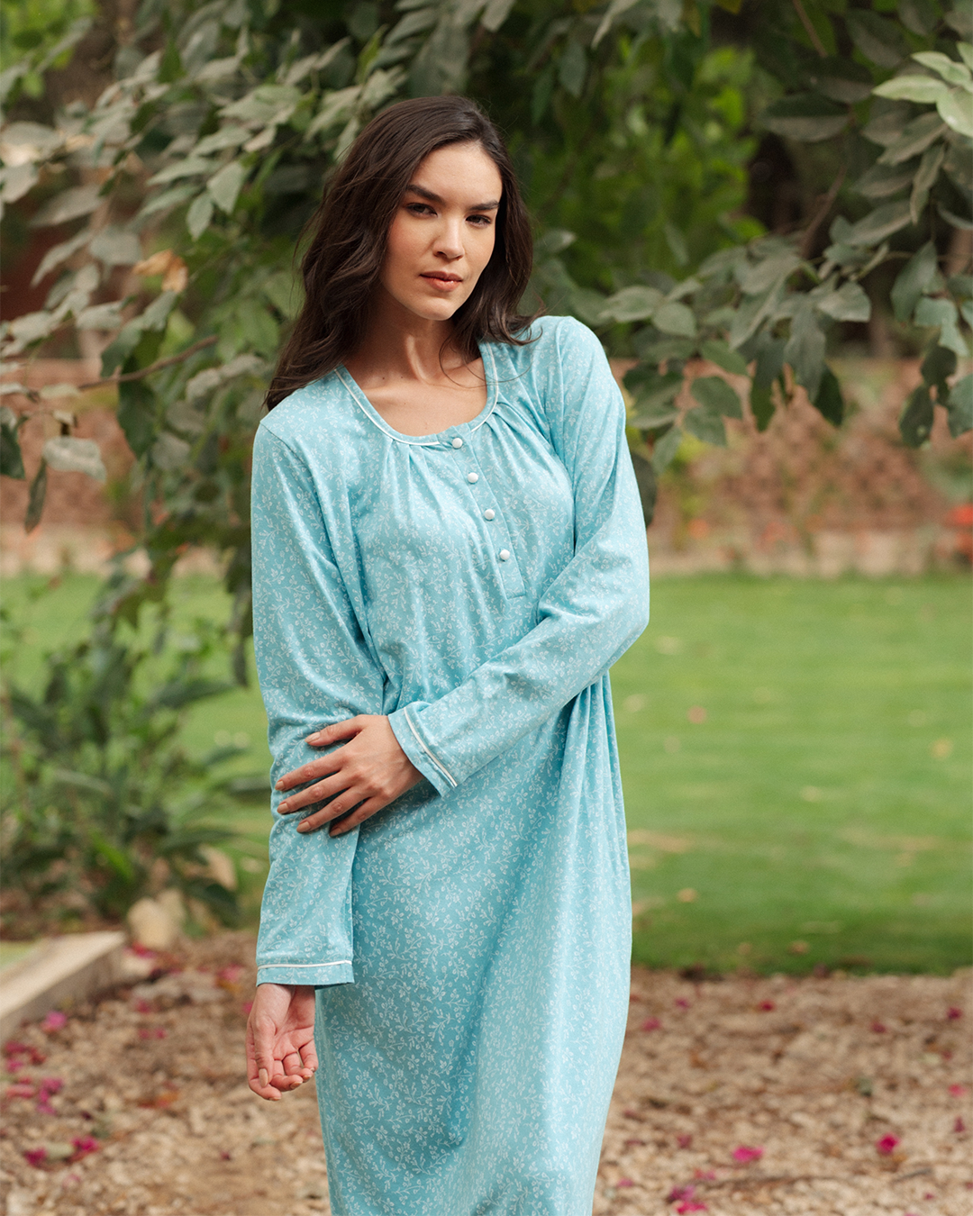 قميص نوم حريمى مطبوع كم طويل