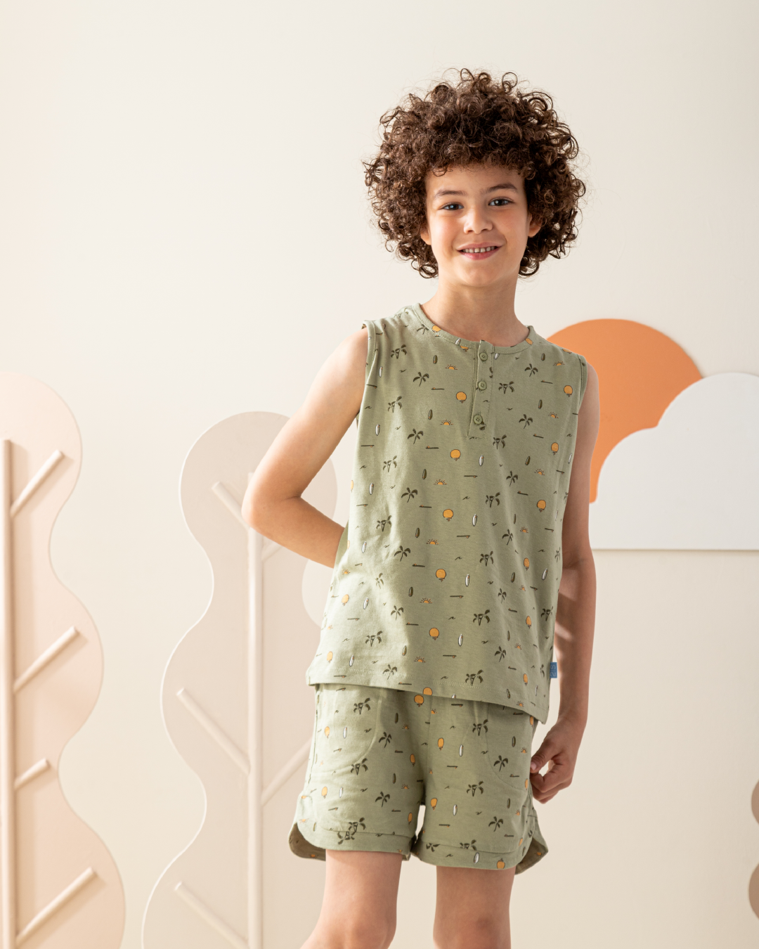 بيجاما شورت قطن الشمس و اشجار النخيل