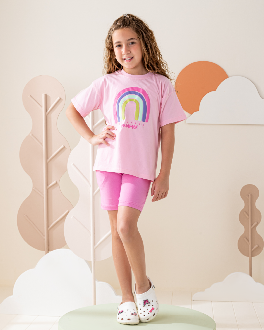 بيجاما شورت  قطن كتف ساقط قوس قزح