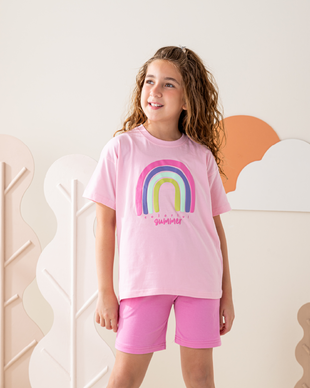 بيجاما شورت  قطن كتف ساقط قوس قزح