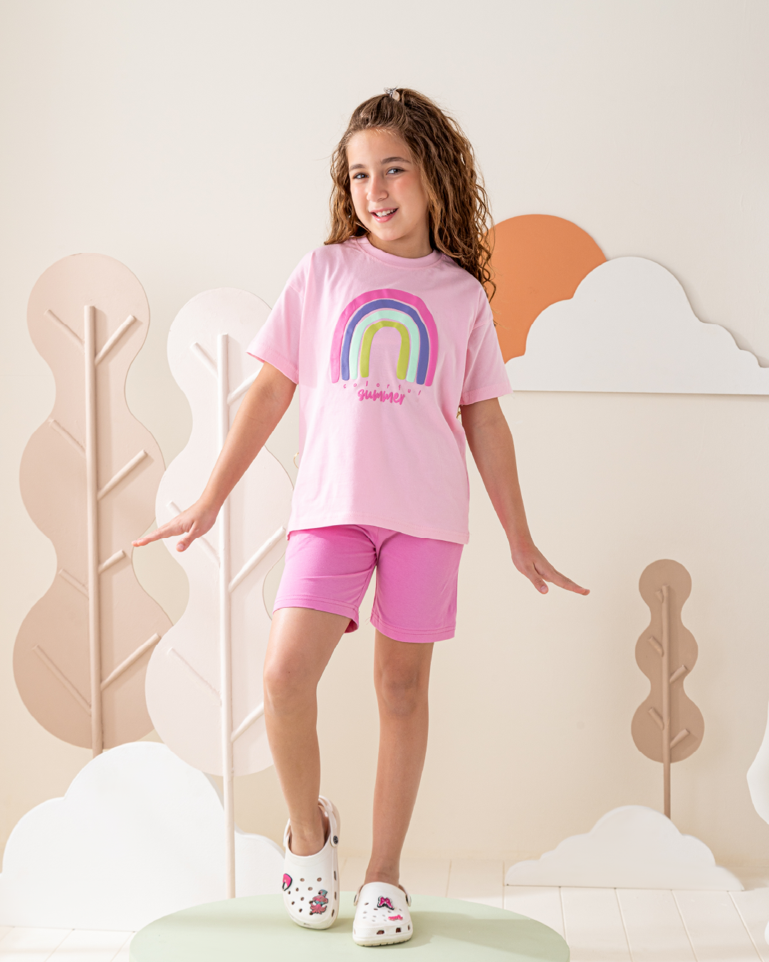 بيجاما شورت  قطن كتف ساقط قوس قزح