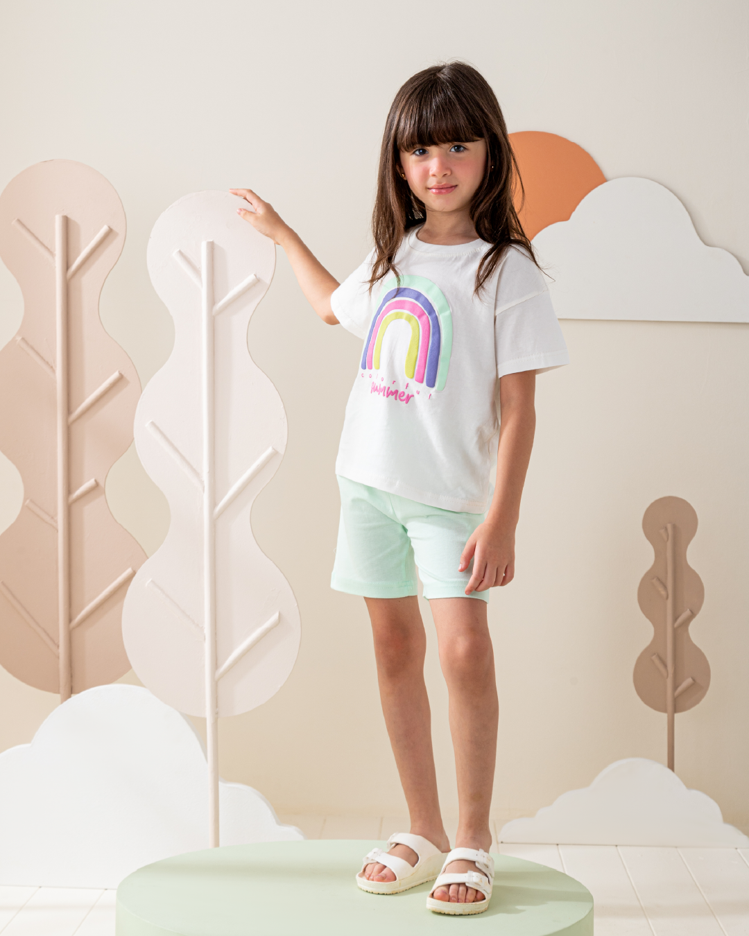 بيجاما شورت  قطن كتف ساقط قوس قزح