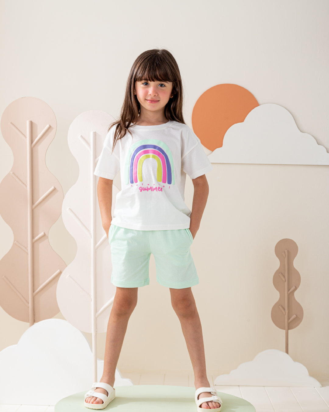 بيجاما شورت قطن كتف ساقط قوس قزح