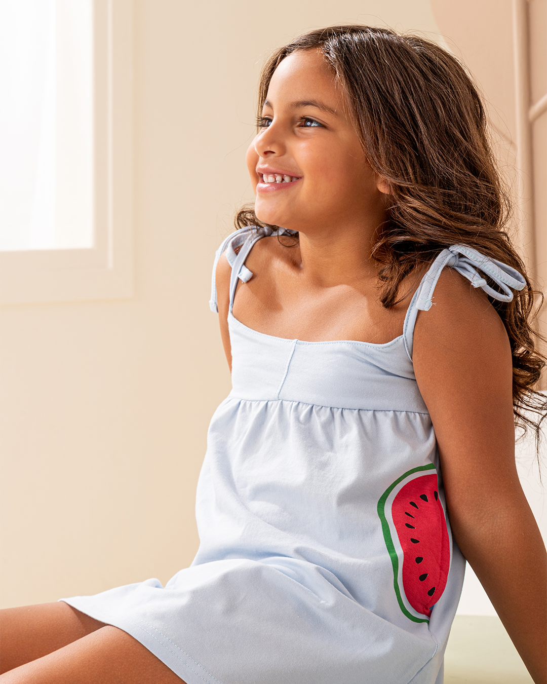 فستان قطن ليكرا حمالة جيب على شكل بطيخ