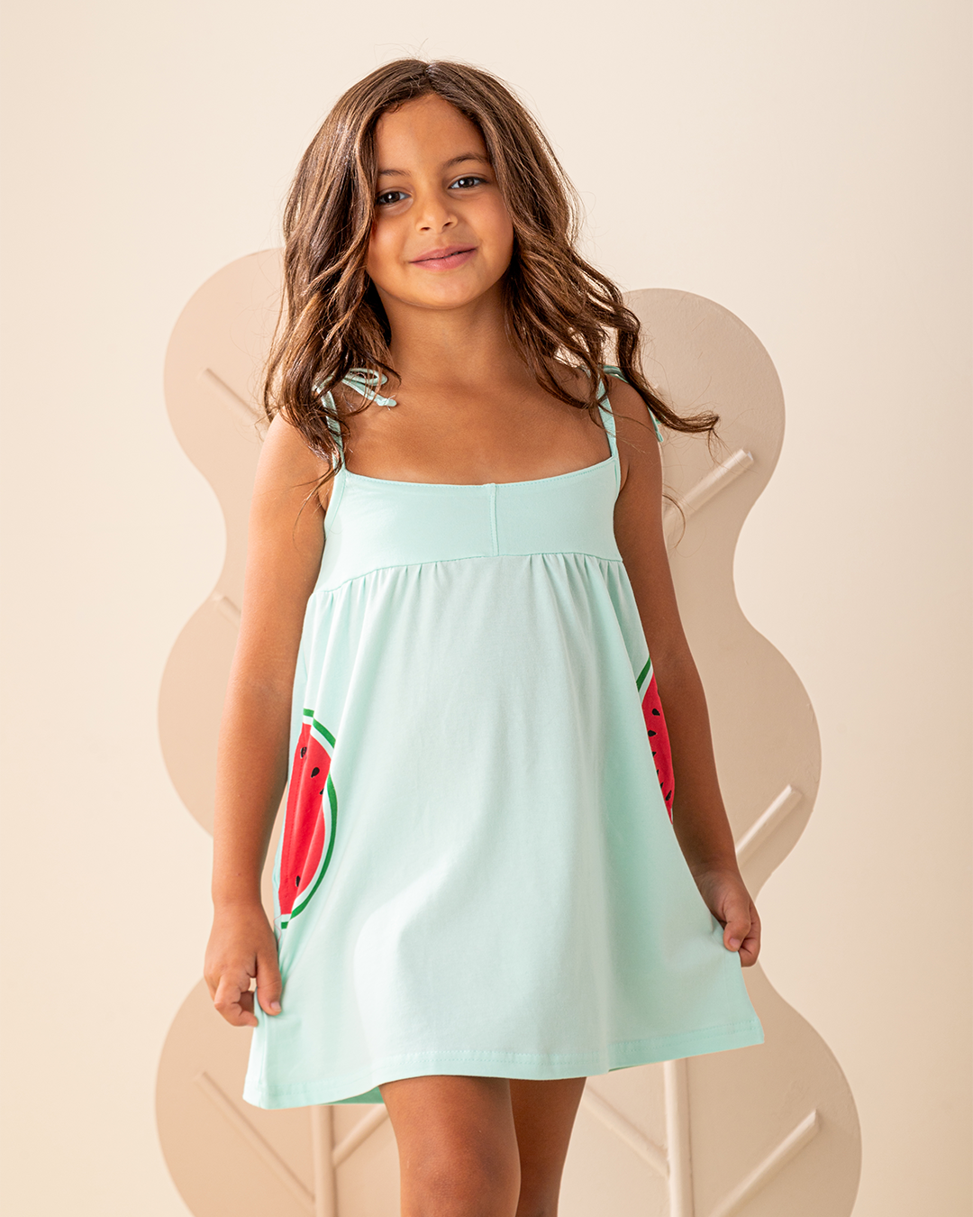 فستان قطن ليكرا حمالة جيب على شكل بطيخ