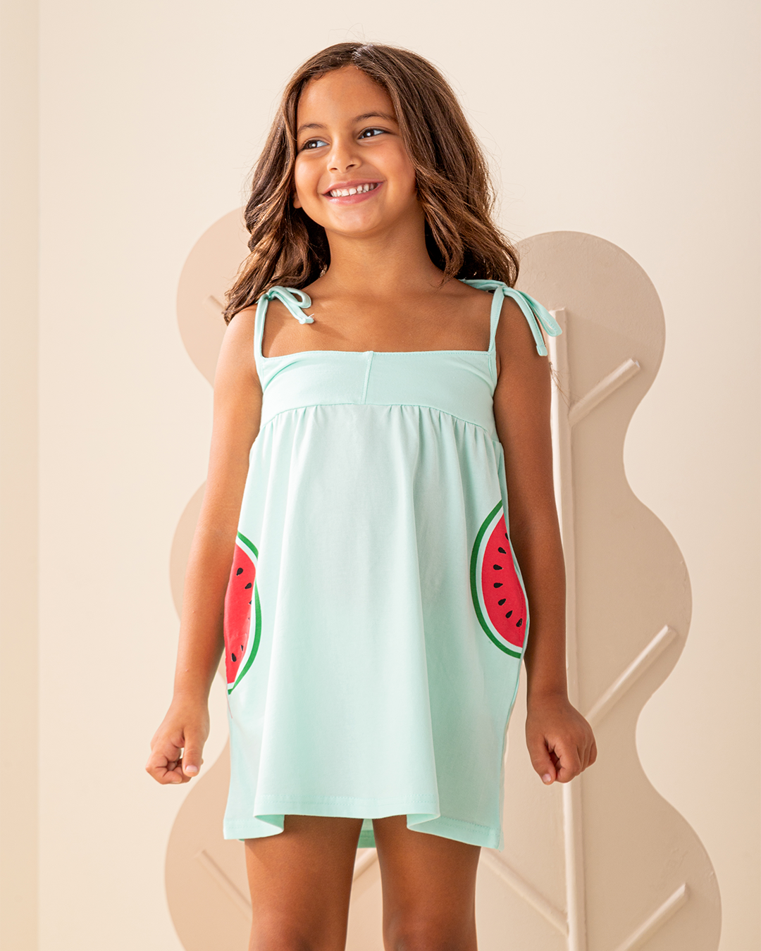 فستان قطن ليكرا حمالة جيب على شكل بطيخ