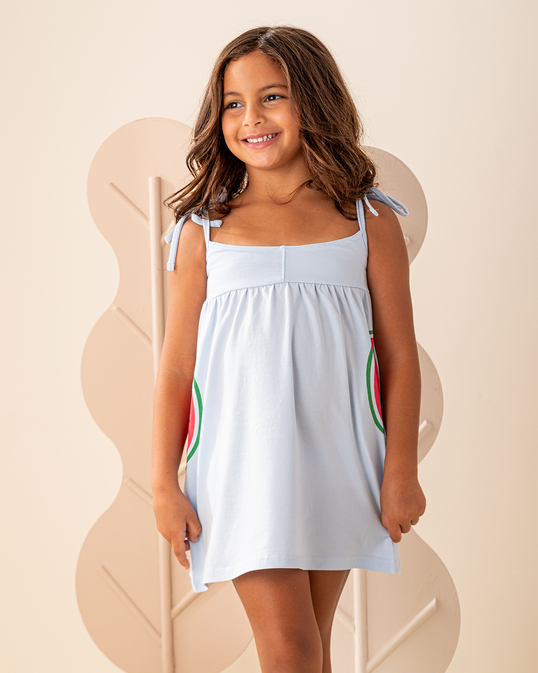 فستان قطن ليكرا حمالة جيب على شكل بطيخ