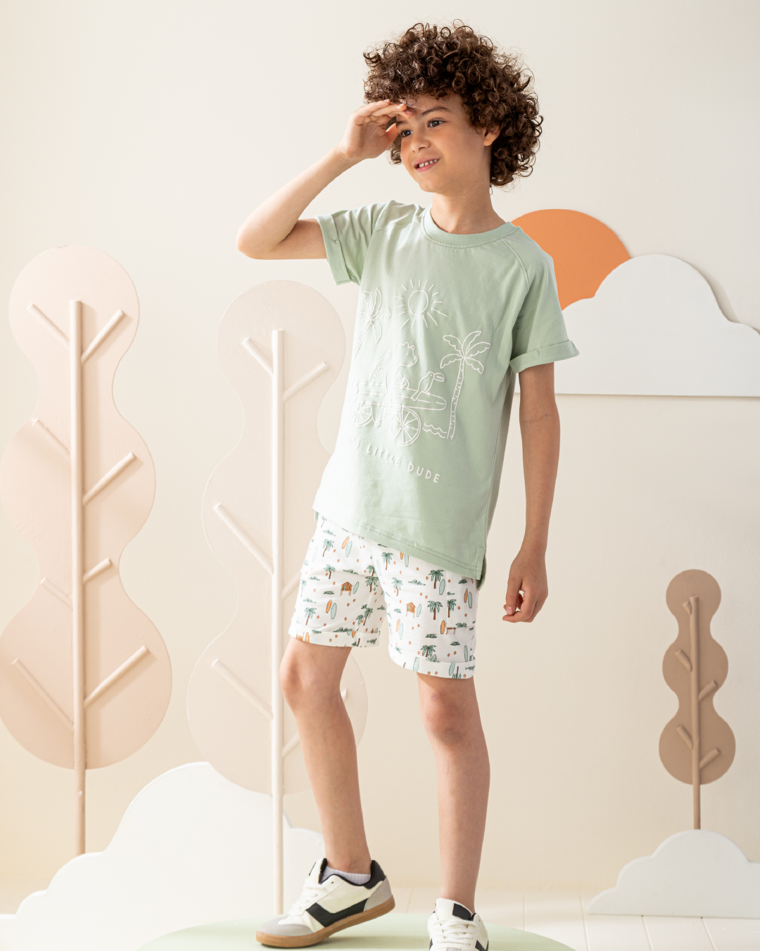 بيجاما نص كم و شورت قطن مع طباعه على الصدر