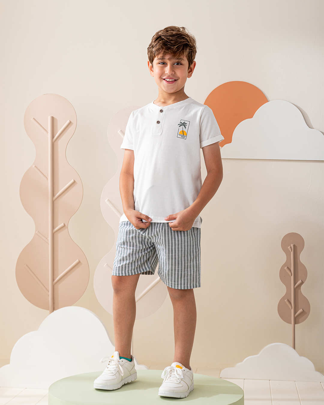 بيجاما نص كم و شورت نسيج مخطط