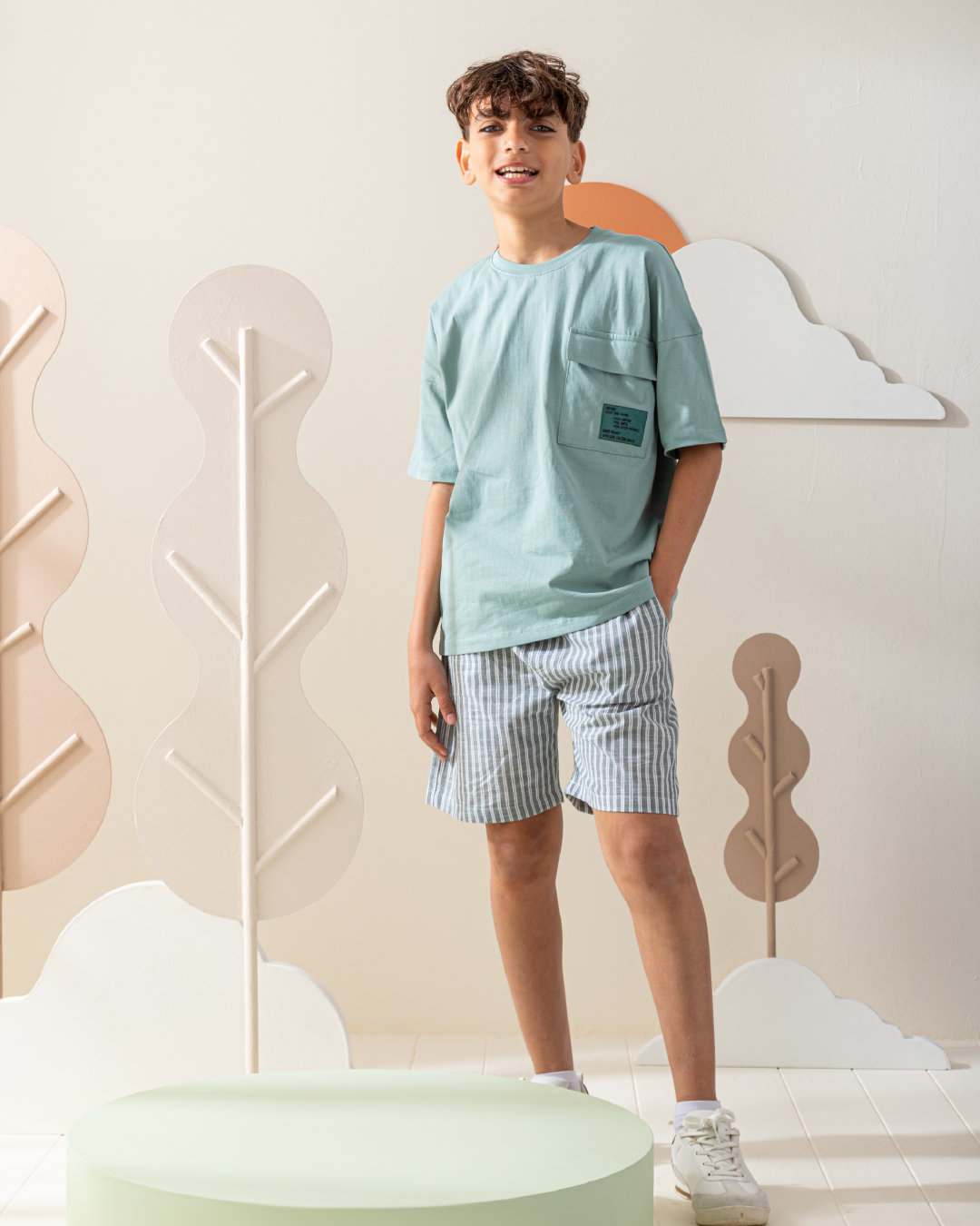 بيجاما نص كم و شورت نسيج مخطط