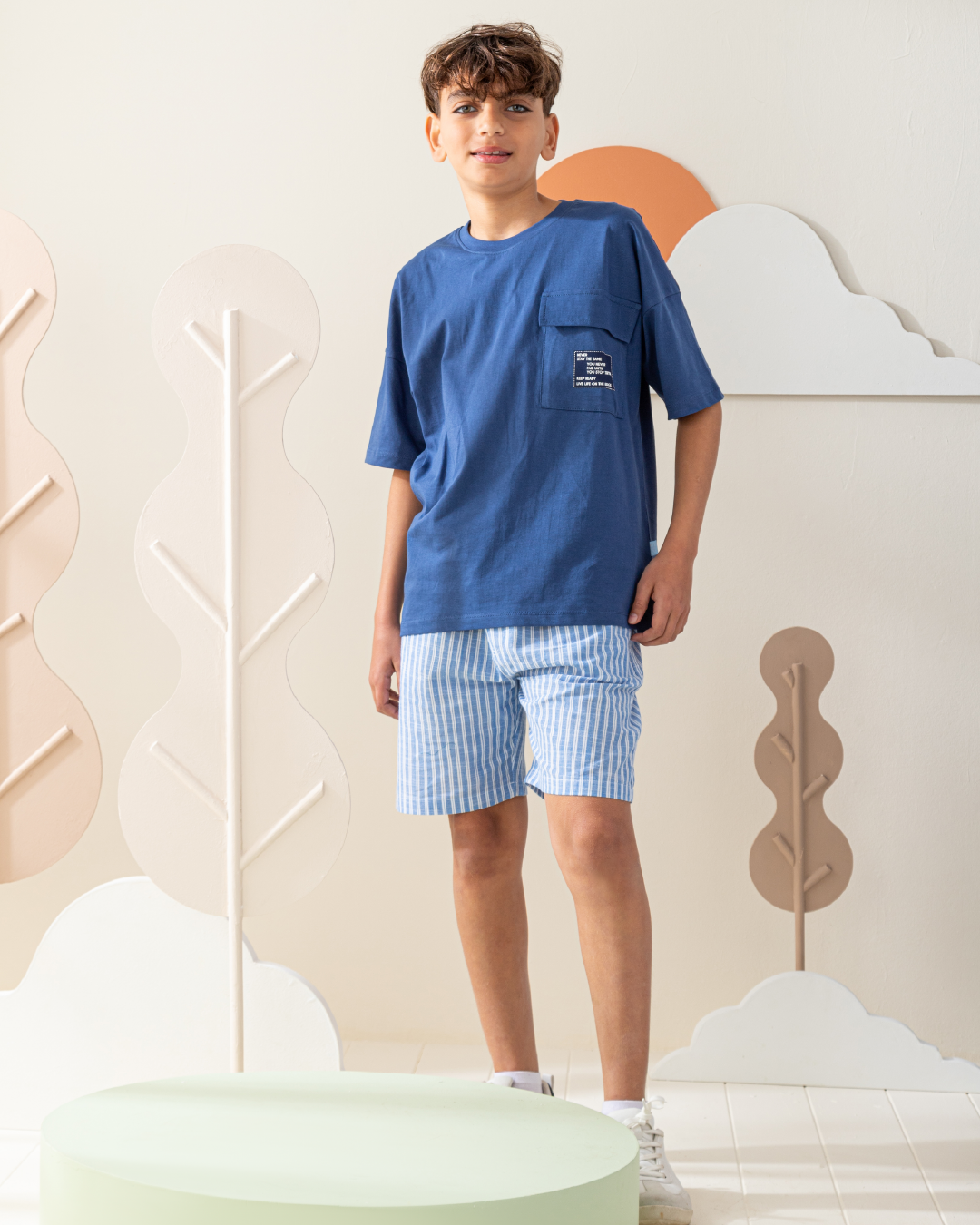 بيجاما نص كم و شورت نسيج مخطط