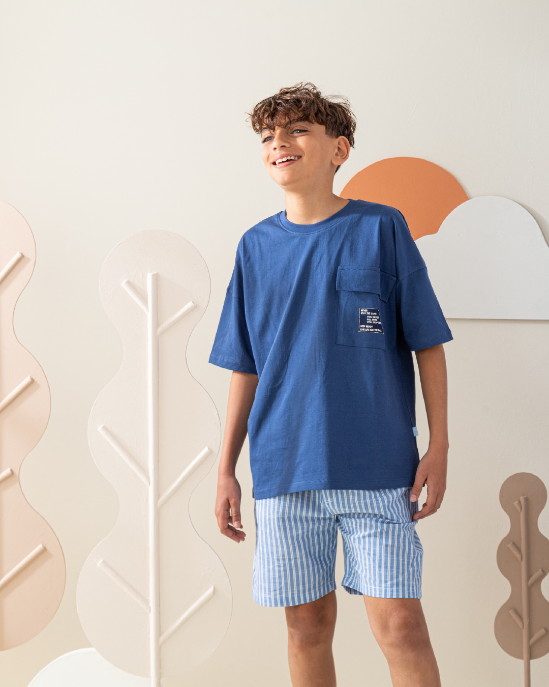 بيجاما نص كم و شورت نسيج مخطط