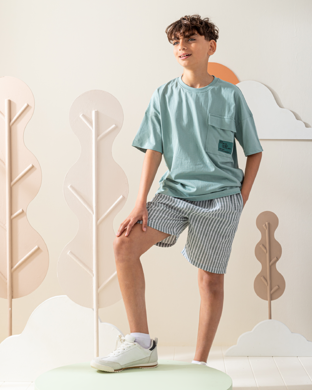 بيجاما نص كم و شورت نسيج مخطط