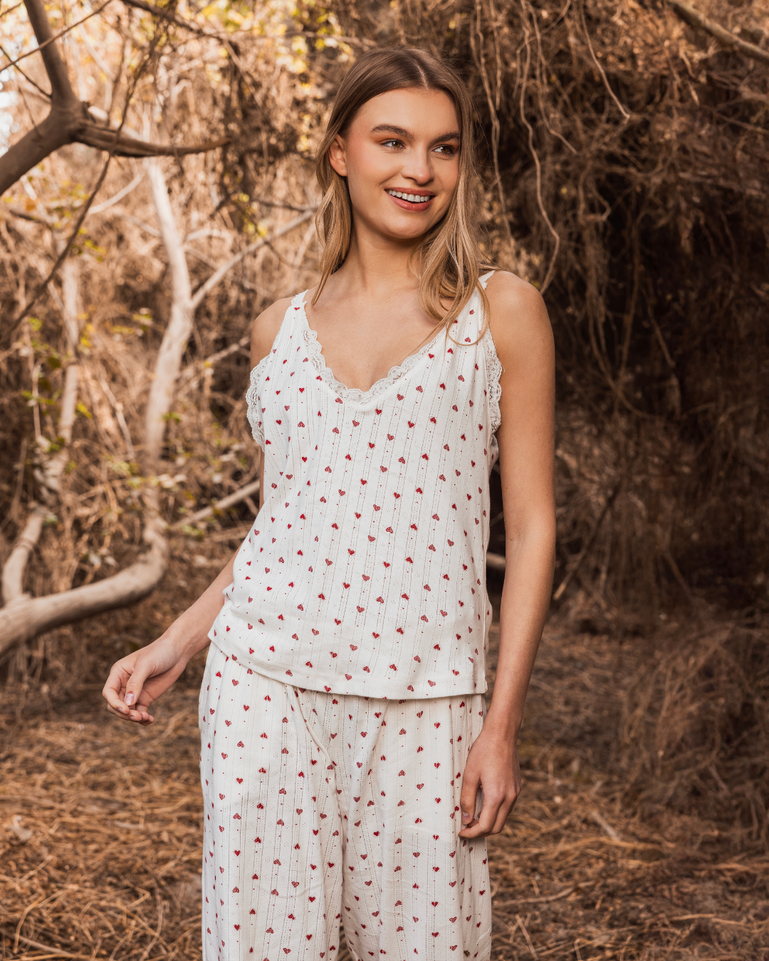 Mini hearts Pajama Pants and strap top Pointelle
