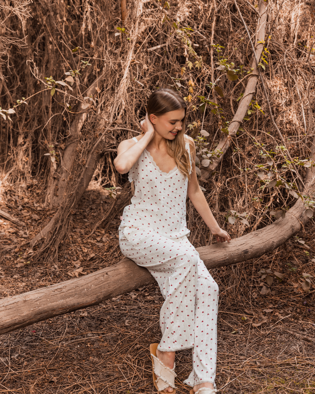 Mini hearts Pajama Pants and strap top Pointelle