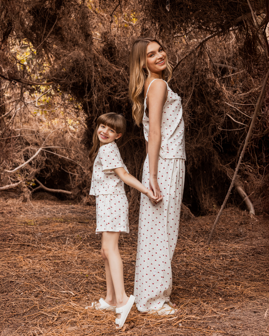 Mini hearts Pajama Pants and strap top Pointelle