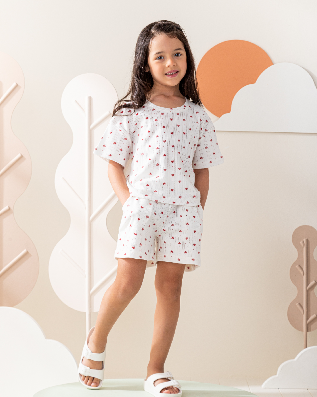 بيجاما بنص كم و شورت بونتيل قلوب صغيره