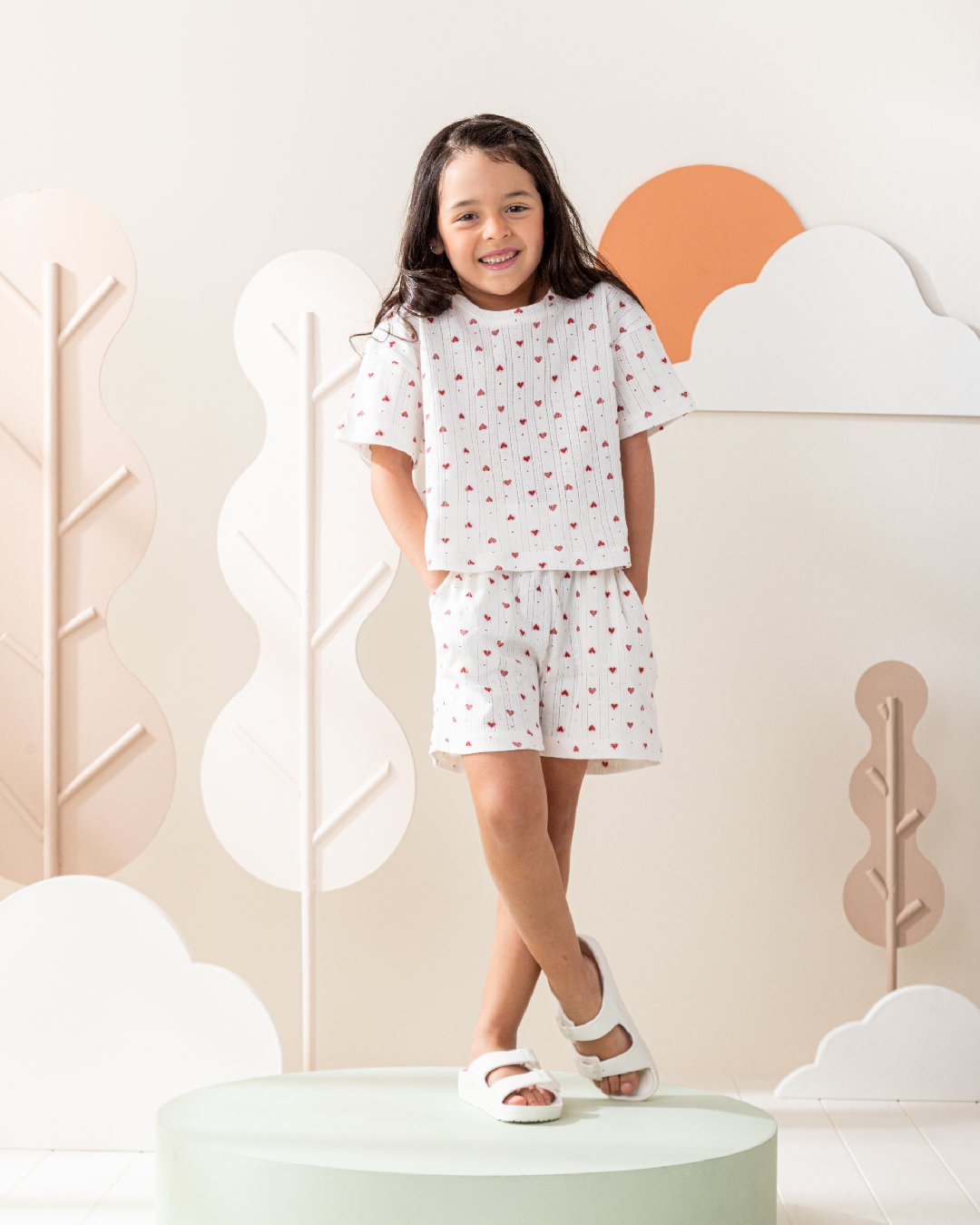 بيجاما بنص كم و شورت بونتيل قلوب صغيره