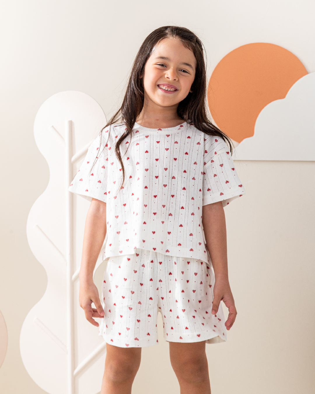 بيجاما بنص كم و شورت بونتيل قلوب صغيره