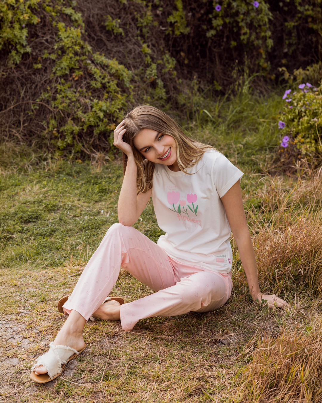 بيجاما بنطلون ورود صغيره قطن