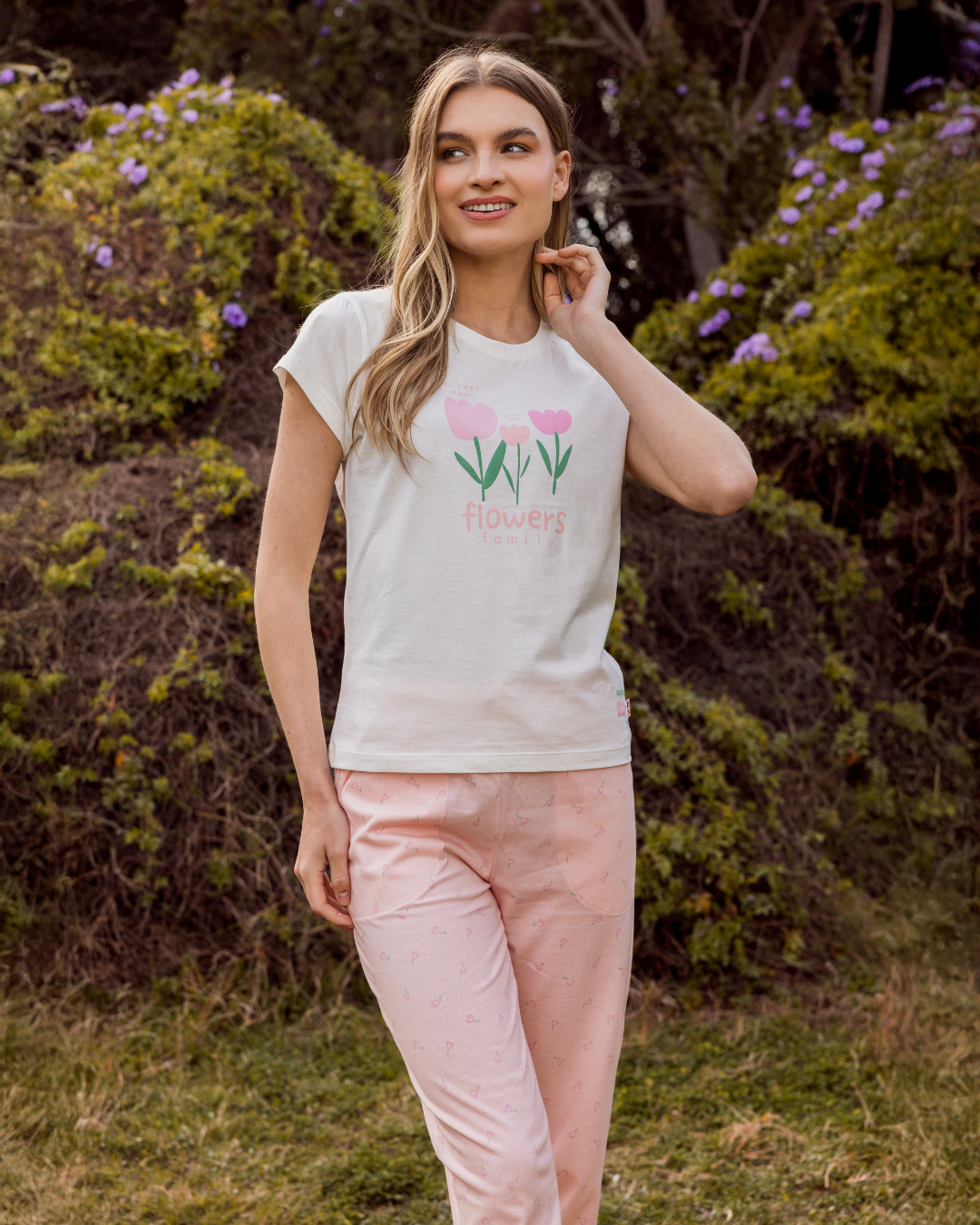 بيجاما بنطلون ورود صغيره قطن