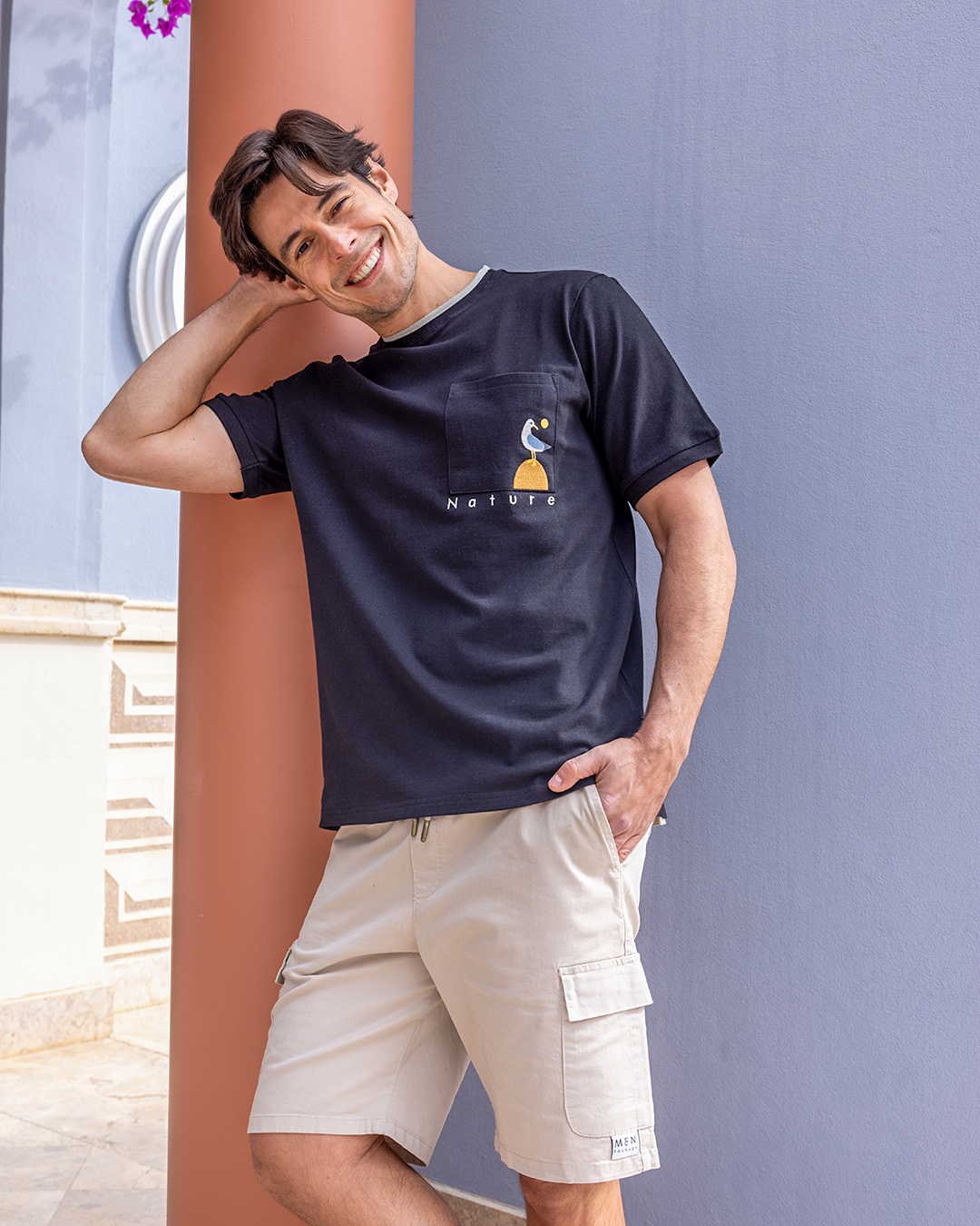 Jacquard Shorts & Piqué T-shirt Set