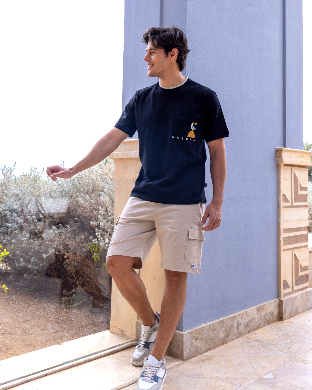 Jacquard Shorts & Piqué T-shirt Set