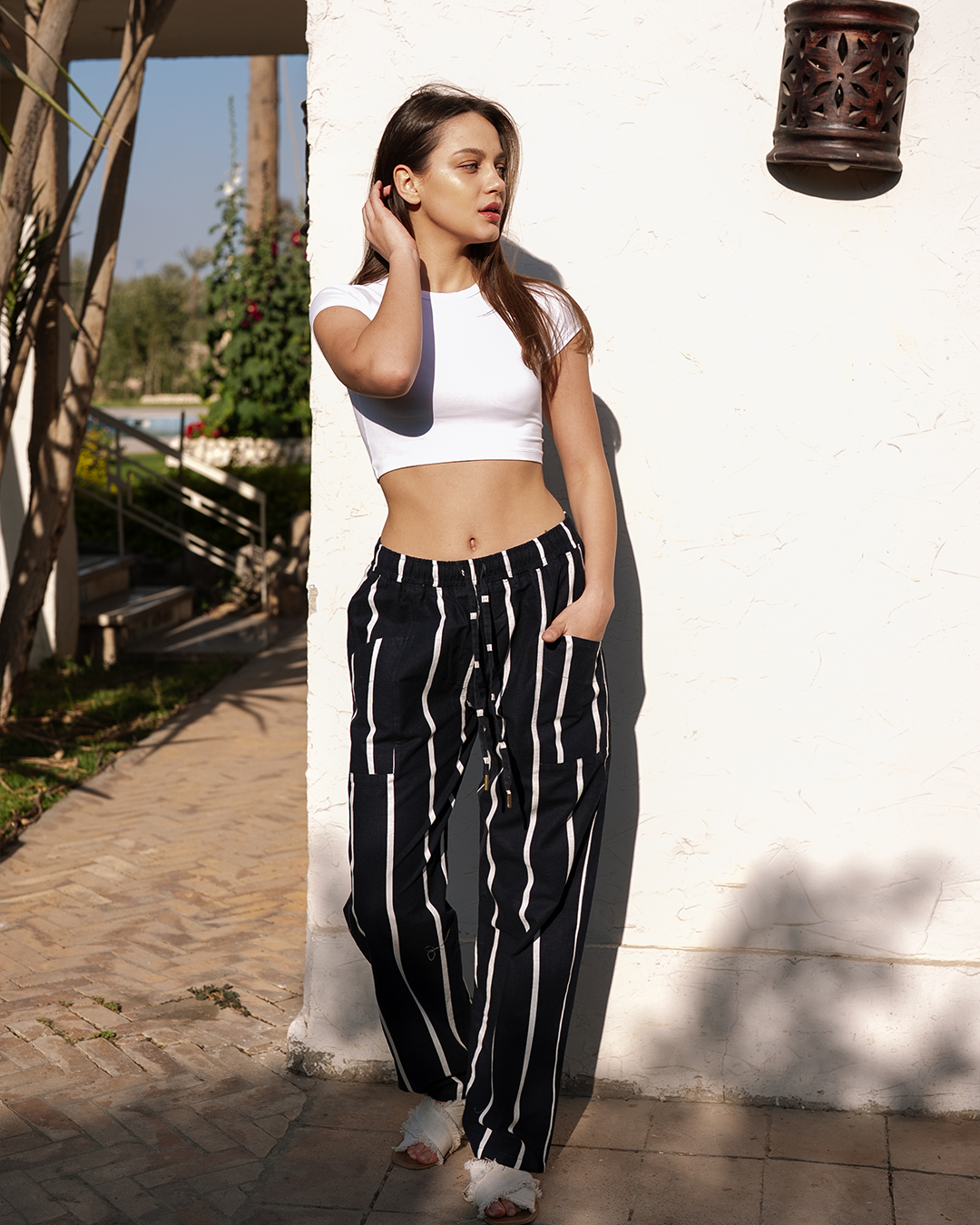 Multiple Prints بنطلون حريمي كتان