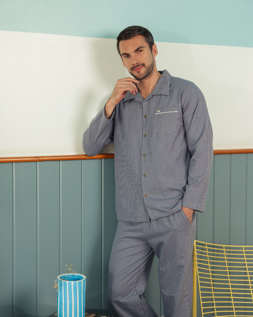 بيجاما كلاسيك بنطلون نسيج مخطط