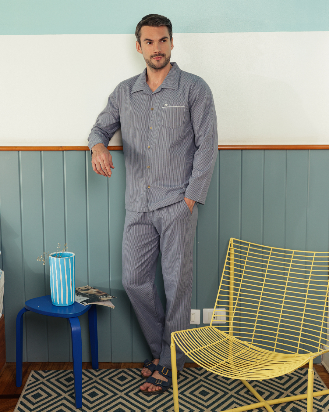 بيجاما كلاسيك بنطلون نسيج مخطط